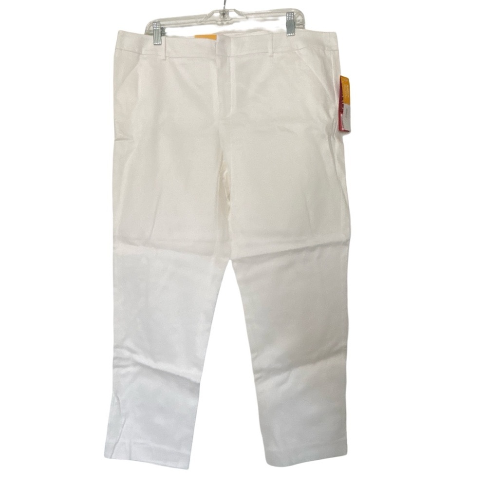 Merona Womens White Stretch Cotton Ankle Crop Summer Pants Classic Fit Size 16